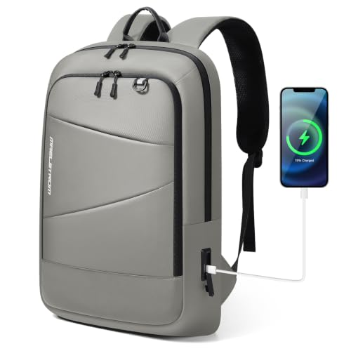 Maelstrom 15.6 Inch Laptop Backpack, Lightweight Waterproof Business Bag | USB Charging Port,Breathable Back Panel, Adjustable Shoulder Straps,Multi-compartment,Luggage Strap,for Work,Travel,Commute - color: Grey, size: 15.6 icnh