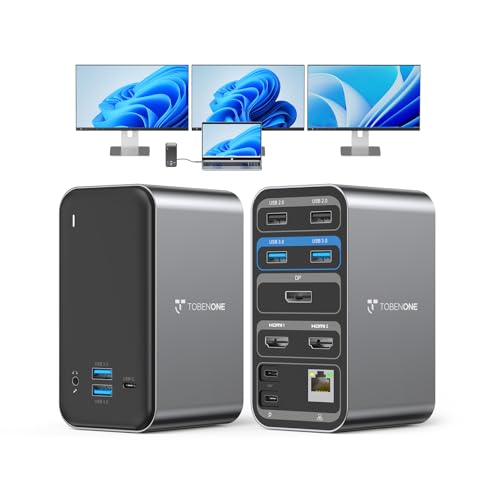 TobenONE Laptop Docking Station 3 Monitors with 2 HDMI/DP,100W Power Supply | USB C Docking Station with 7 USB-C/A,Ethernet,PD 3.0,Compatible for Thunderbolt 4/3 Windows/Dell/HP/Lenovo/Thinkpad Laptop