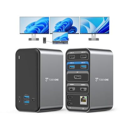 TobenONE Laptop Docking Station 3 Monitors with 2 HDMI/DP,100W Power Supply | USB C Docking Station with 7 USB-C/A,Ethernet,PD 3.0,Compatible for Thunderbolt 4/3 Windows/Dell/HP/Lenovo/Thinkpad Laptop