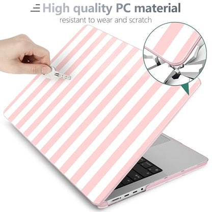 Batianda Case for MacBook Pro 14" 2026 2025-2021 Release, Pink Candy Stripe | 4-in-1 bundle with preppy design, 1.2mm lightweight slim hard shell protection for girls, students and aesthetic users - color: Pink Candy Stripe