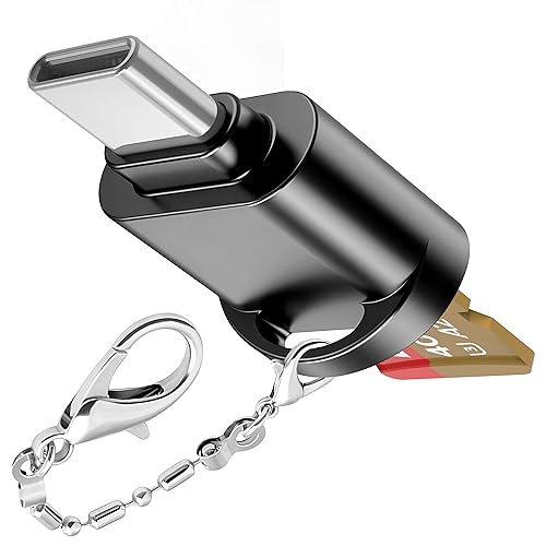 USB C Micro SD Card Reader for Android Phone, Camera, Laptop with Keychain, Mini Metal Type-C Card Reader (Black) - color: Black
