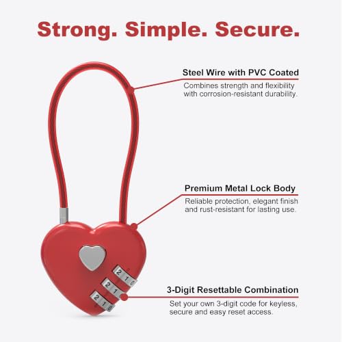 Small Combination Padlock, Cable Locks with Combination, Cute Padlock with Number, Combo Cable Lock for Luggage, Suitcase, Gym Locker, Backpack Zipper, Bag, Toolbox, Helmet, Travel Safe - color: Red, 2-Pack, size: 5 inch (12.7 cm) Cable）