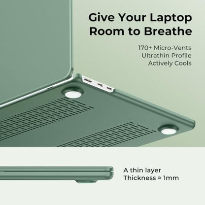 EooCoo Case for MacBook Air 15 inch M5 M4 M3 M2 2026-2023, Midnight Green | Easy to Install, Sturdy, Plastic Hard Shell Case & Keyboard Cover & Screen Protector, Model: A3448 A3241 A3114 A2941 - color: Matte Midnight Green