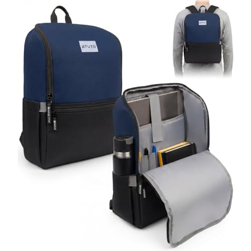 Laptop Backpack for Men 17 Inch – Work & Travel Backpack with Luggage Strap, Trolley Sleeve and Padded Compartment – Navy Blue - color: Navy Blue (Grey Back)