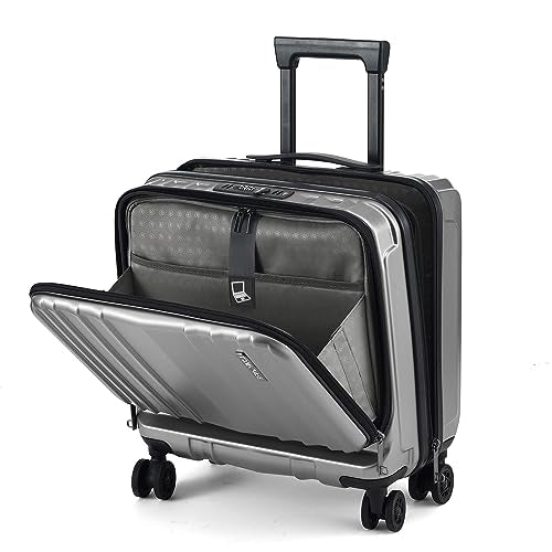 TydeCkare 16" Carry on Luggage with 2 Laptop Compartments, Lightweight Hardshell ABS+PC Suitcase with Dual Control TSA Lock, with YKK Zipper, 4 Spinner Silent Wheels, for Business Travel, Silver Grey - color: Silver Grey