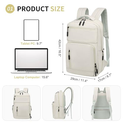 Waterproof Laptop Backpack for Men & Women, Flight Approved Anti-Theft Daypack with 15.6-inch Laptop Sleeve (Beige) - color: Beige