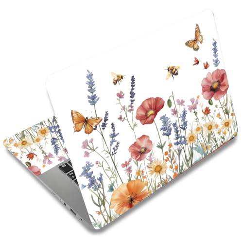 SUPERDANT Laptop Skin Sticker Flower Butterfly Laptop Decals Personalized Universal Notebook Computer Wrap Vinyl Skin Stickers Cover Art Decal Removable 12-15.6 Inch Waterproof Gifts White - style: Flower Butterfly
