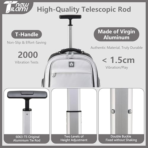 NEW TILAMI 19 Inch Rolling Backpack for School Travel with 4 Spinner Wheels | 360°rotating Universal Wheel, Large Organizer Compartments, Adjustable Handle, Carry on for School Students Business Travel - color: Pure White