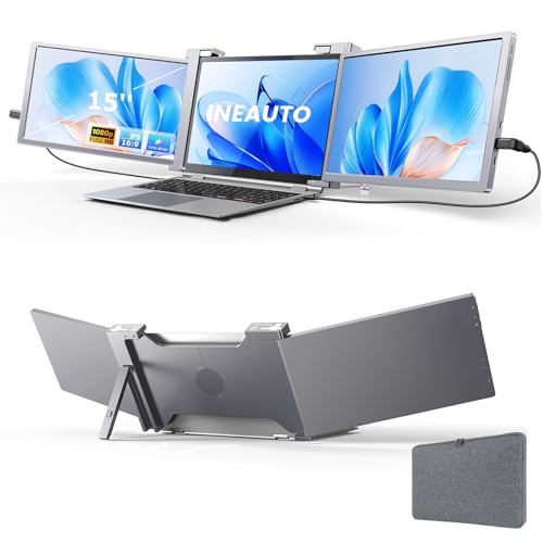 15” 1080P FHD Laptop Screen Extender, Portable Triple Monitor for Laptop, Compatible 15"-17" with USB-C/HDMI Port, Plug and Play for Mac/Windows/Android, Triple Screen for Multitasking - color: Black, size: 15''