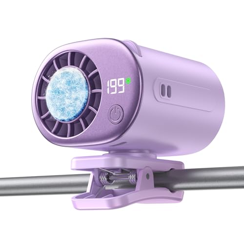 Clip-On Portable Fan with Ice Cooling, 20000 RPM Rechargeable Handheld Turbo Fan, 360° Rotating Detachable Clip, Mini Stroller Fan for Baby, Compact Travel Essentials, Summer Gifts for Women,Purple - color: Purple
