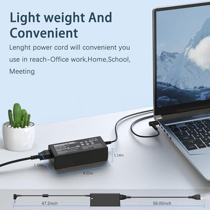 65W Laptop Charger Compatible with IdeaPad 3 1 5,s340 S145 330 320 310 110 110s 510 520 530s 710s s540 S730,Flex 5 6 4 1470 1480,V14 V15 V17,65W 45W Round Tip AC Adapter - size: 4.21*1.69*1.14in Round Tip
