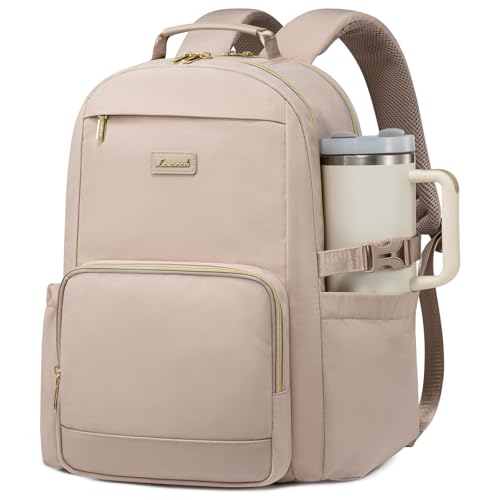 LOVEVOOK Laptop Backpack for Women with Pouch Pocket for Large Capacity Cup,15.6 Inch Laptop Computer Bag Travel Backpack Purse,Waterproof Work Business Backpack College Teacher Bags,Nude - color: Nude, size: 15.6 Inch