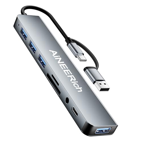 8 in 1 USB Hub, 4 USB-A,1 Type-C,2*TF/SD Card Reader, 1 * 3.5mm Audio | USB-A Type C Male Port Extender Multi-Port Adapter,USB Hub for PC,Laptops,MacBook Pro/Air,Mac,iPad,Phones - style: 8 in 1(SD/TF+3.5mm+USBC+USBA)