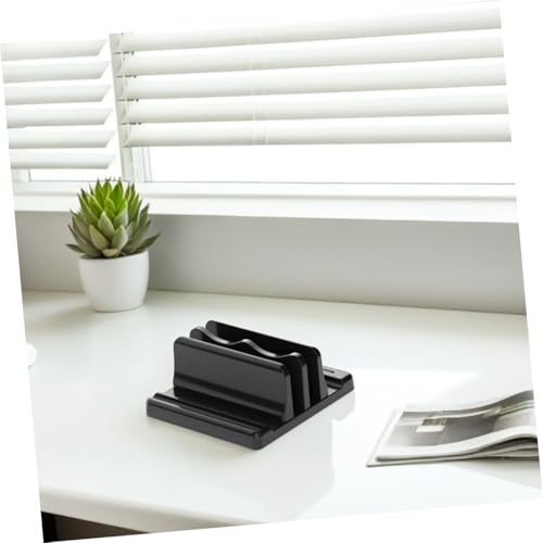 Sewroro Adjustable Vertical Laptop Stand Desk Organizer Space Saving Upright Holder with Stable Wide Base for Office Book and Notebook Storage Black Dual Slot Design