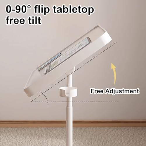 Overbed Table Portable Computer Desk, Rollaway Desk with Cup Holder, Mobile Standing Desk, Multifunctional Height Adjustable Table with Wheels, Sofa Side Table, Tilting Overbed Bedside Table (Color : - color: Yellow