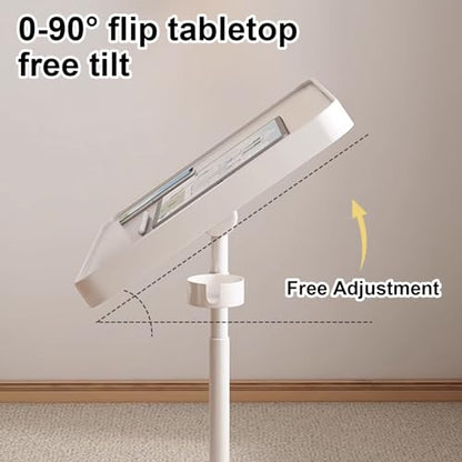 Overbed Table Portable Computer Desk, Rollaway Desk with Cup Holder, Mobile Standing Desk, Multifunctional Height Adjustable Table with Wheels, Sofa Side Table, Tilting Overbed Bedside Table (Color : - color: White