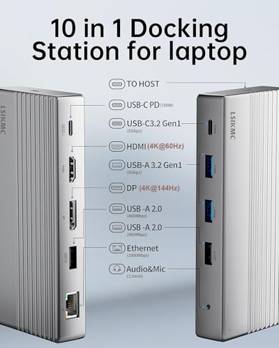 Dual Monitor Docking Station 4K@60Hz, USB C Laptop Docking Station with HDMI 4K, DP(4K@144Hz), 87W PD, Ethernet, 4USB/3.5Audio,usbc hub for HP/Dell/Lenovo Laptops - style: 10 Ports 1 HDMI + 1 DisplayPort