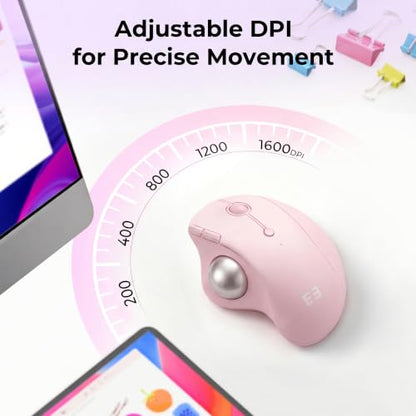 seenda Wireless Trackball Mouse, Ergonomic Bluetooth Rollerball,Rose Pink | USB-C rechargeable, 3-device Bluetooth+2.4G USB, thumb control, 5-level DPI and space-saving comfort for laptop, PC and Mac. - color: Rose Pink