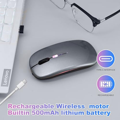 Wireless Bluetooth Mouse Rechargeable Long Lasting Dual Mode - BT 5.2 & 2.4G Silent RGB LED Mice, Slim Portable Ergonomic Mouse for Laptop/PC/Tablet/MacBook/iPad/Apple Devices(Grey) - color: Grey