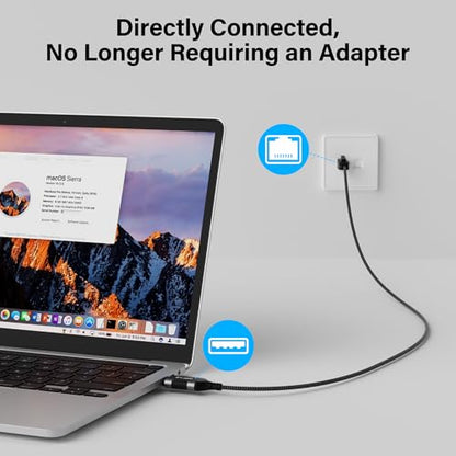 Kxable Slim USB to Ethernet Cable 8 FT, USB 3.0 A to RJ45 Thin Cord, Directly Connected, Aluminum, Braided, OFC, USB to RJ45 Gigabit LAN Network Cable for Laptop, PC, Switch and More, OD: 3.6mm - size: 8 Feet, style: USB A to Ethernet