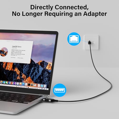 Kxable Slim USB to Ethernet Cable 6 FT, USB 3.0 A to RJ45 Thin Cord, Directly Connected, Aluminum, Braided, OFC, USB to RJ45 Gigabit LAN Network Cable for Laptop, PC, Switch and More, OD: 3.6mm - size: 6 Feet, style: USB A to Ethernet