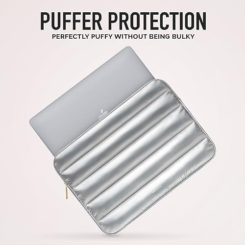 Vandel The Original Puffy Laptop Sleeve 13-14 Inch, Laptop Sleeve for Women | Protective Carrying Case Cover for MacBook Pro 14 in, MacBook Air 13 Inch, iPad Pro 12.9, Dell, Asus, HP - color: g. Shiny Silver