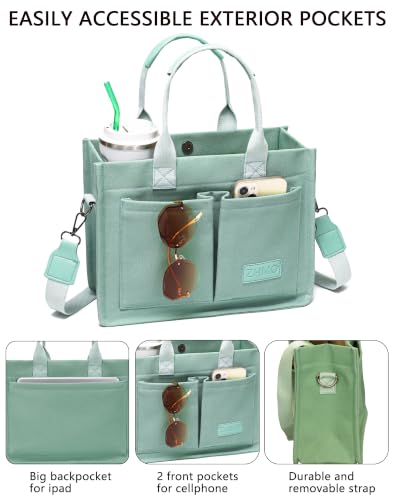 Canvas Tote Bag for Women,Women's Bags Crossbody Bags Work Laptop Tote Bag Large Handbags Purse for Travel Nurse Teacher - color: Green With Compartments