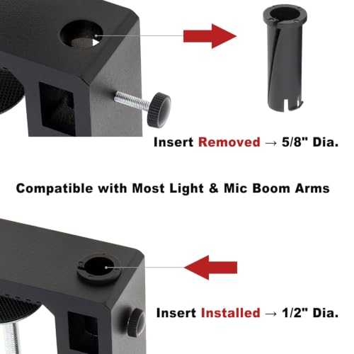 RTNLIT Heavy Duty Desk Clamp for 1/2” and 5/8" Hole Base Magnifying Lamp | Large Metal Table Mount Mic C Clamp, for Microphone Boom Arm, Swing Arm Lamp, Fits up to 3.3" Desktop Thickness