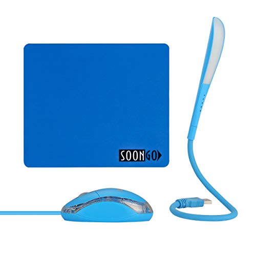 SOON GO Mini Mouse with Pad+USB LED Light 3 in 1 Gift Combo Kids Mice for Laptop Home Office Travel Blue - color: Light blue