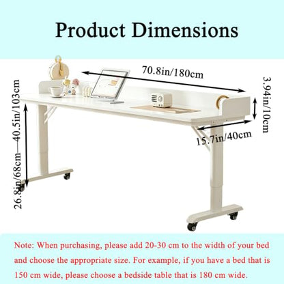 Overbed Table Adjustable Height，Overbed Table with 360° Wheels, Rolling Over The Bed Desk,Over Bed Desk with Wheels Queen, for Bedroom, Living Room, Hospital Use (White, 70.8in/180cm) - color: White, size: 70.8in/180cm