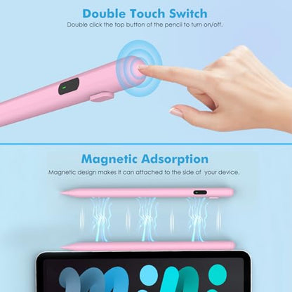 Moko Universal Capacitive Stylus Pencil for Touch Screen, Pink | Fast Charging, Power Display, Compatible with Apple iPad/iPhone/Samsung/Lenovo, iOS Android Tablets & All Smartphones - color: Pink