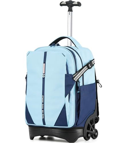 NEW TILAMI 18 Inch Expandable Rolling Backpack Stair-Climbing for School | 6-Wheel Stair-Climbing Girls Boys Carry-on Suitcase 15.6 Laptop Sleeve Water-Resistant Adjustable Handle Wheel Travel Camping - color: Sky Blue