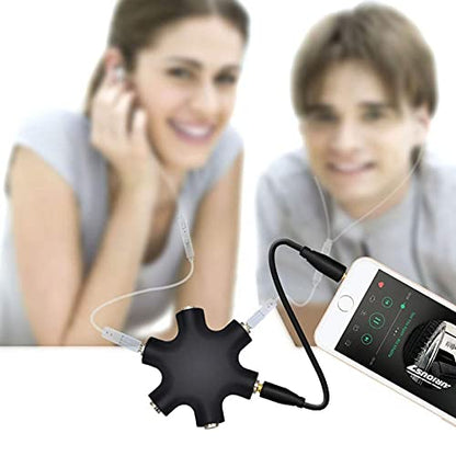 Onelinkmore Headphone Splitter - 5-Jack 3.5mm Audio Stereo Adapter for Headsets, Earbuds, Earphones - 1 Male to 4 Female With Stereo Cable