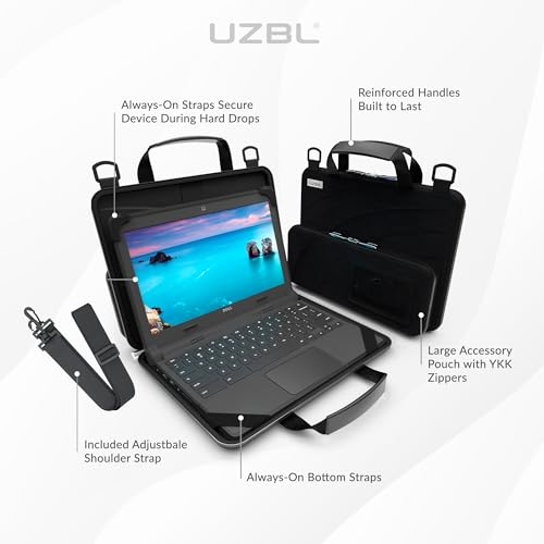 11-11.6 Inch Always-on Chromebook Protective Hard Case with Accessory Pouch and Adjustable Shoulder Strap - color: Black Fabric