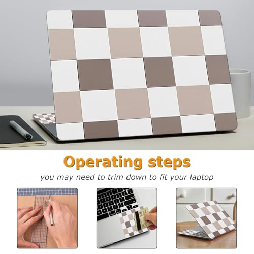 Universal Laptop Skin Sticker with 2 Wrist Pad Decals, 3-Piece Removable Vinyl Laptop Cover, Brown Checkered Waterproof Anti-Scratch, Easy-Trim Fit for 13.3" 14" 15.6" Laptops - color: Brown Checkered