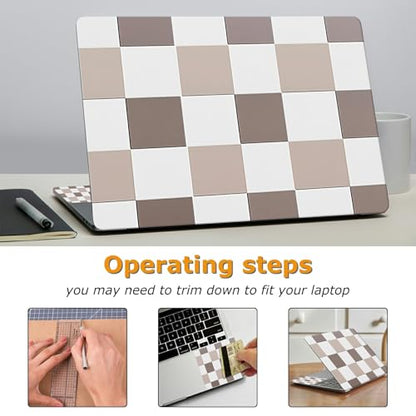 Universal Laptop Skin Sticker with 2 Wrist Pad Decals, 3-Piece Removable Vinyl Laptop Cover, Brown Checkered Waterproof Anti-Scratch, Easy-Trim Fit for 13.3" 14" 15.6" Laptops - color: Brown Checkered
