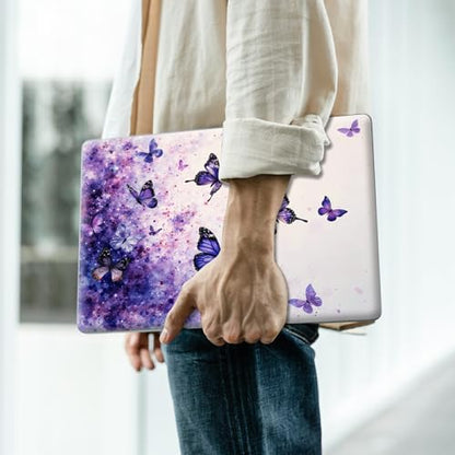 Reusable Universal Laptop Skin Sticker, Cut to Fit for 11.6–15.6 Inch Laptops, Waterproof Protective Film, No-Residue - Violet Butterflies - color: Violet Butterflies