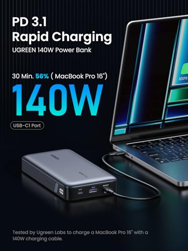 UGREEN 145W Power Bank Bundle with 240W 6FT USB C to USB C Cable for iPhone 15 Pro Max, Samsung Galaxy S24/S23, MacBook Pro/Air, iPad Pro/Air/Mini, Dell XPS