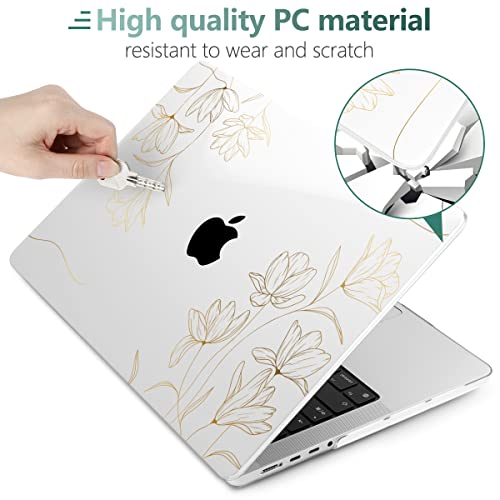 TWOLSKOO Compatible with MacBook Pro 16 inch Case M4 A3403 A3186 M3 A2991 M2 A2780 M1 A2485 (2024-2021) Pro/Max Chip, Plastic Hard Shell & Keyboard Cover & Trackpad Film, Golden Floral - color: Golden Floral