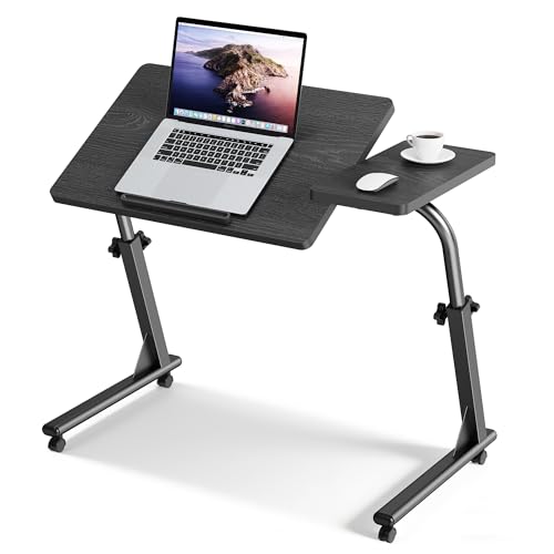 TV Tray Table with Wheels, Height Adjustable Folding Laptop Desk for Sofa | TV Dinner Trays for Eating on Couch, Mobile Sofa Side Table with Tilt Top, Portable Snack Desk for Couch, Bed and Recliner - color: Black