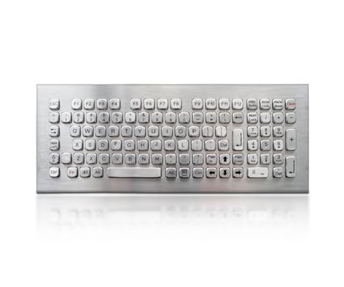 K-TEK-A360KP-FN-DWP Stainless Steel Keyboard, Full-Size Industrial Keyboard IP65 Waterproof Vandal Proof, Top Panel Mount, 102 Keys with Numeric Keypad USB, Mining, Medical, Self-Service Terminal