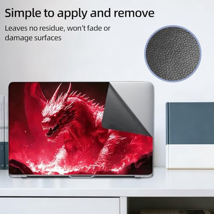 Aesthetic Laptop Skin Sticker, Red Dragon in Fiery Lava Waterproof Vinyl Laptop Decal, Removable Bubble Free, Reusable Protective Cover for 13 14 15 15.6 Inch - color: Red Dragon in Fiery Lava