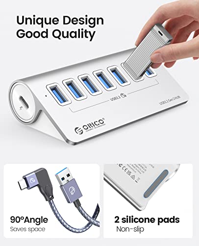 ORICO 7-Port USB 3.2 Gen2 Hub, Desktop USB 3.2 Hub with 7 USB-A Ports, 5V 3A Power Supply Port, 10Gbps Aluminium USB-Splitter with 3.28Ft USB-C to USB-C Cable for iMac, MacBooks, Mac mini - size: 100cm, style: M3U7