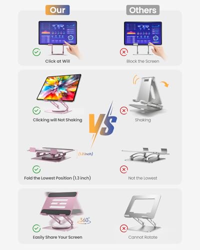 LOXP Adjustable Tablet Stand, 360 Rotating iPad Stand with Heavy-Duty Base | for Travel, Desk, Office, 4.7-16.9" Device, iPad Pro Air Mini, Kindle, Surface Tablet, Portable Monitors - Purplish Pink - color: Purplish Pink
