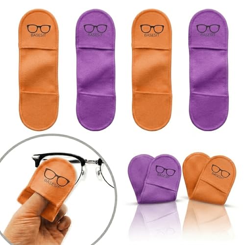 Finger Grip Eyeglass Cleaner (4 Pack) – Premium Microfiber Glasses Cleaning Cloth for Eyeglasses, Sunglasses, Phone Screen & Camera Lens (Orange/Purple) - color: Orange/Purple