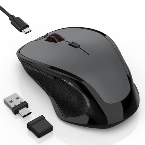 Bluetooth Wireless Laptop Mouse for MacBook Air Pro iPad Mac, Ergonomic Rechargeable Mouse with Jiggler Mode, 2 Mode Bluetooth & 2.4G USB-A/USB-C Receiver, Silent Optical Computer Mice, Grey - color: Bluetooth Wireless Mouse (Grey)