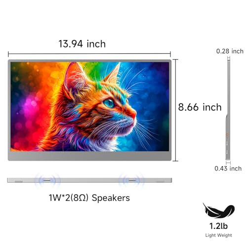 AYY Portable Monitor 15.6inch 1080P FHD, USB-C HDMI Computer Display, HDR IPS Gaming Monitor w/Premium Smart Cover & Screen Protector, Dual Speakers, for Laptop PC MAC Phone PS4 Xbox Switch, Grey - size: 15.6 inch, style: 60Hz/IPS/eyes care
