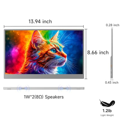 AYY Portable Monitor 15.6inch 1080P FHD, USB-C HDMI Computer Display, HDR IPS Gaming Monitor w/Premium Smart Cover & Screen Protector, Dual Speakers, for Laptop PC MAC Phone PS4 Xbox Switch, Grey - size: 15.6 inch, style: 60Hz/IPS/eyes care