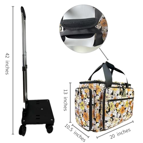 Rolling Sewing Machine Bag with Five 360-Degree Rotating Wheels,Sewing Machine Carrying Case Fits for Most Standard Sewing Machines,YKK zipper,Hard Bottom Pad (Floral) - color: Floral