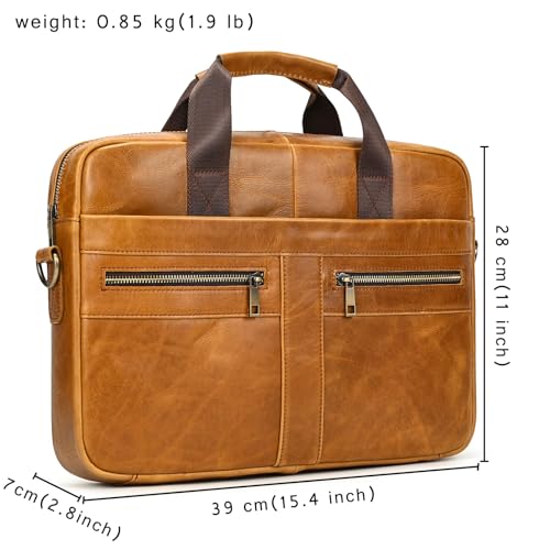 Leather Laptop Bag for Men Briefcase Fits 15.6 Inch Notebook Portable Shoulder Messenger Crossbody Bag for Travel Office - color: 16yellow Brown